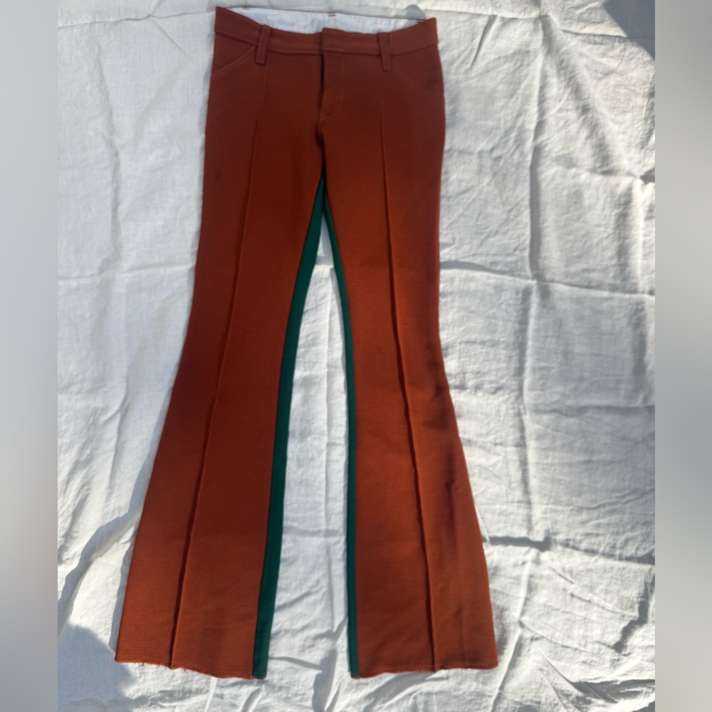 Vintage vtg low rise bell bottoms 70s flare two tone orange green pants XS